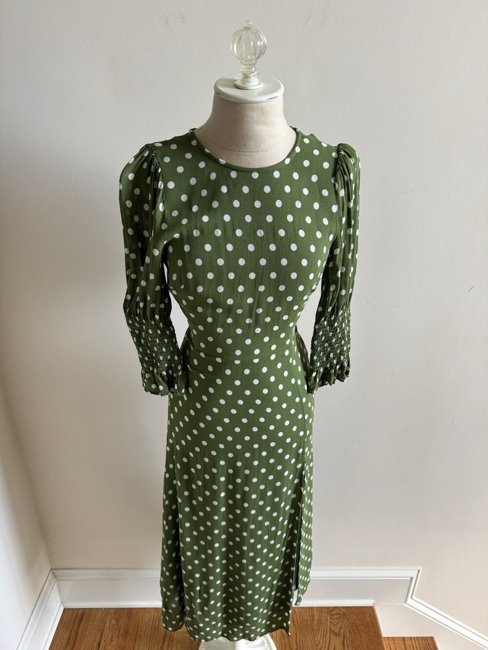 Reformation Carolena Green Polka Dot Midi Dress Size 0 Romantic French Girl